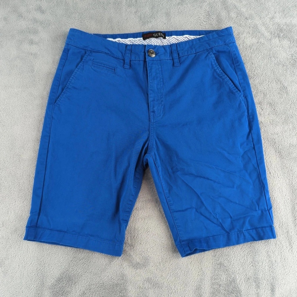 Guess Shorts Mens 32 Blue Flat Front Chino Stretch‎ Cotton Performance Preppy
